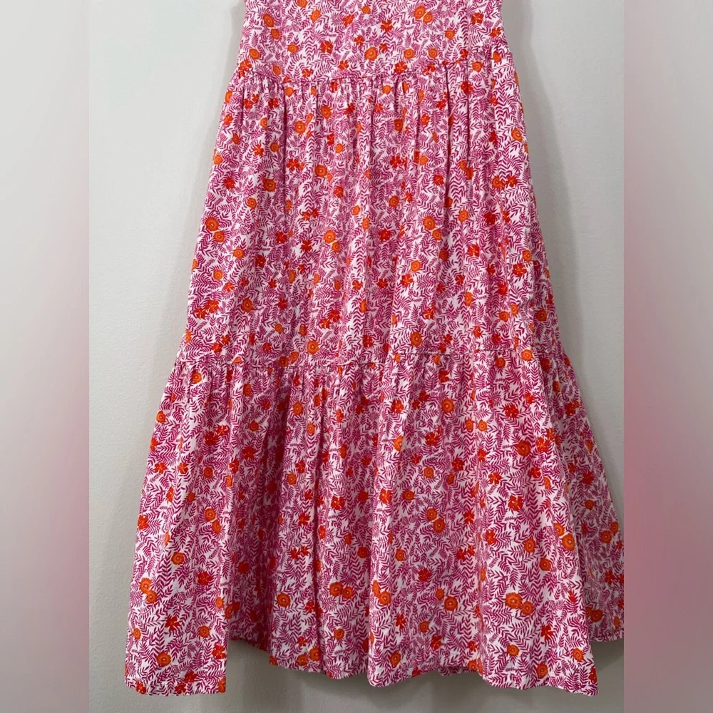 JCrew Floral Print Tiered Ruffle Sleeveless Pink Orange Cotton Dress Sz 0 - Picture 10 of 15